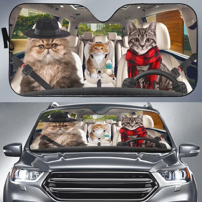 Savannah cat Car Sun Shade, Savannah cat Windshield, Cats Family Sunshade, Cat Accessories Car, Διακόσμηση αυτοκινήτου, Δώρο για τον μπαμπά, Mo