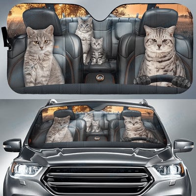 Savannah cat Car Sun Shade, Savannah cat Windshield, Cats Family Sunshade, Cat Accessories Car, Διακόσμηση αυτοκινήτου, Δώρο για τον μπαμπά, Mo