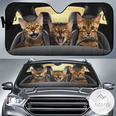 Savannah cat Car Sun Shade, Savannah cat Windshield, Cats Family Sunshade, Cat Accessories Car, Διακόσμηση αυτοκινήτου, Δώρο για τον μπαμπά, Mo
