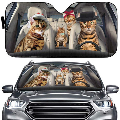 Savannah cat Car Sun Shade, Savannah cat Windshield, Cats Family Sunshade, Cat Accessories Car, Διακόσμηση αυτοκινήτου, Δώρο για τον μπαμπά, Mo