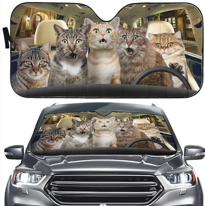 Savannah cat Car Sun Shade, Savannah cat Windshield, Cats Family Sunshade, Cat Accessories Car, Διακόσμηση αυτοκινήτου, Δώρο για τον μπαμπά, Mo