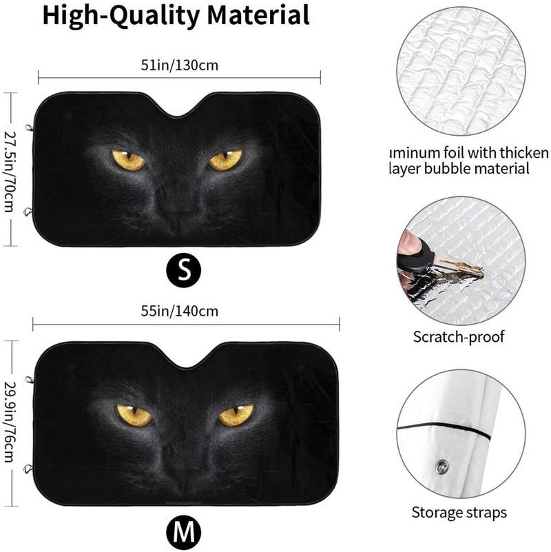 Fața de pisică cu ochi galbeni Parasolar auto pentru parbriz Blocuri pliabile Raze UV Păstrează vehiculul la rece Protejează interiorul