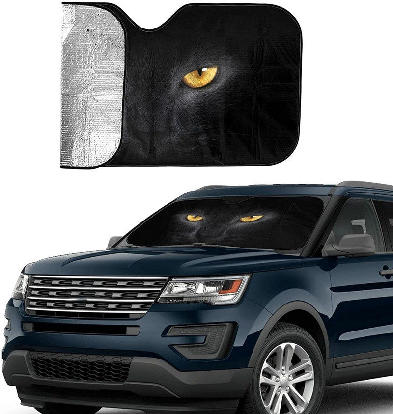 Fața de pisică cu ochi galbeni Parasolar auto pentru parbriz Blocuri pliabile Raze UV Păstrează vehiculul la rece Protejează interiorul