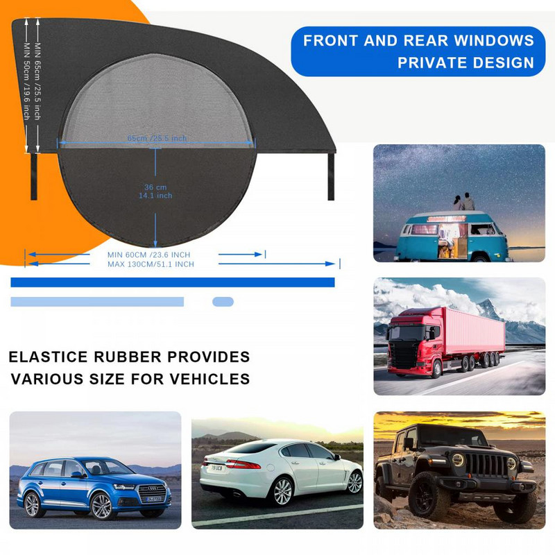 2 KOM Dvoslojne zavjese za automobilske prozore Automobilska zavjesa s UV zaštitom otporna na insekte Uvlačiva mreža za suncobran na bočnom prozoru Ljetna zaštita