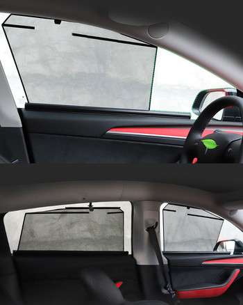 Подходящо за модел 3 / модел Y 2017-2021 Сенник за автомобилни сенници Мрежеста мрежа на страничните прозорци Автоматично свиване Модифициране на автомобилни завеси
