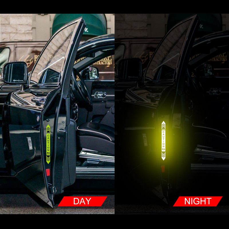 4 bucăți autocolante pentru ușile mașinii Marcaj de avertizare de siguranță DESCHIS ATENȚIE Bandă reflectorizantă înaltă Autocolant exterior pentru cască de motocicletă