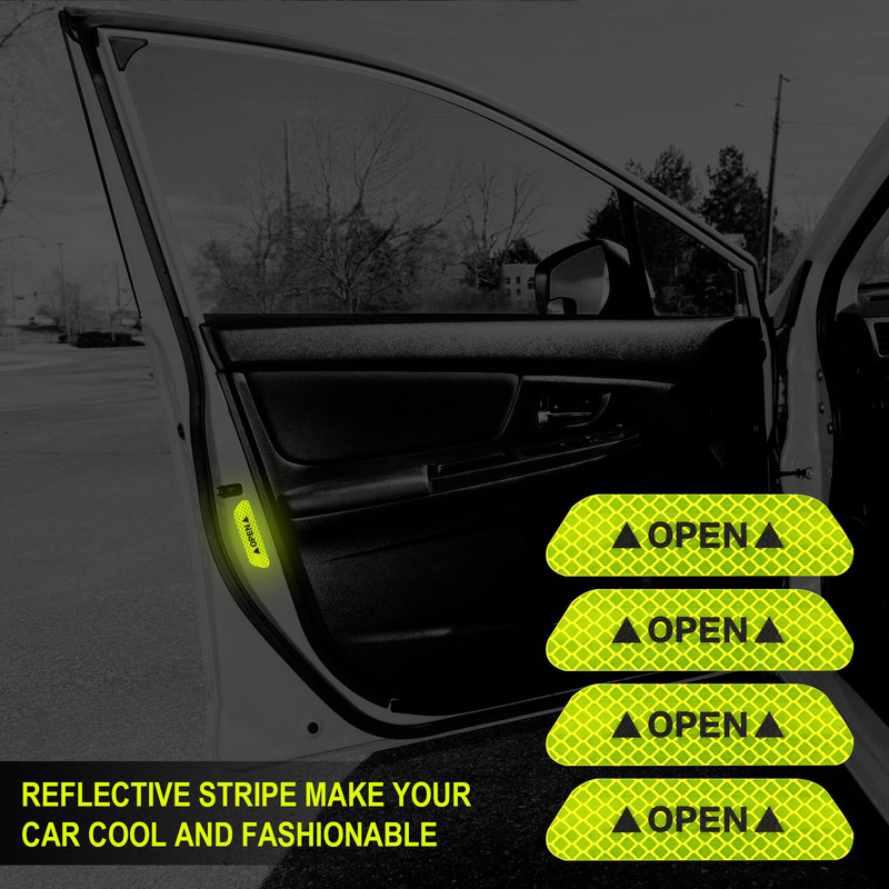 4 bucăți autocolante pentru ușile mașinii Marcaj de avertizare de siguranță DESCHIS ATENȚIE Bandă reflectorizantă înaltă Autocolant exterior pentru cască de motocicletă