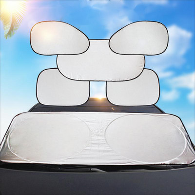 6Pcs Folding Silver Reflective Car Windshield Window Sun Shade Visor Shield Cover Suction Cup Car Sunshield Sunscreen Curtain