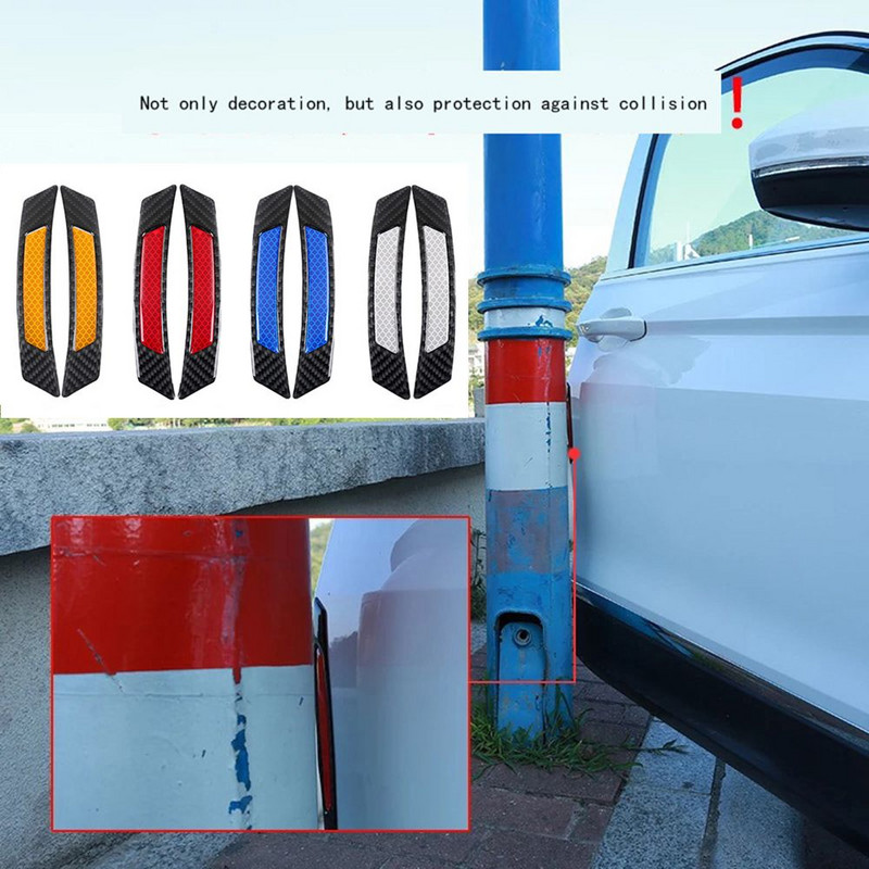 2 бр. Практична декорация Защитна лента против сблъсък Въглеродни влакна Автомобилен отразяващ стикер Предпазно колело Вежди