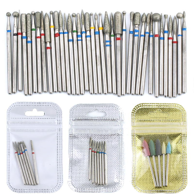 5/6/7 Deimantiniai nagų grąžtai Frezavimo pjaustytuvų rinkinys Pjaustytuvai Manikiūras Silicio akmens pedikiūras Elektrinis malūno manikiūro mašinai