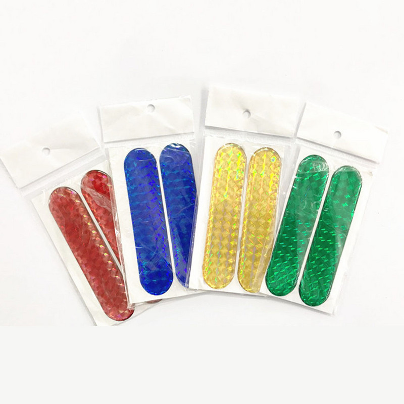 2бр. Кола Мотоциклет Светлоотразителен стикер Знак Предупреждение Светлоотразителна лента Ленти Червено Зелено Жълто Синьо Нощна лампа Алармен знак Стикери