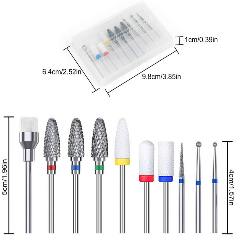 Frezavimo pjaustytuvas manikiūro rinkiniui 10 vnt keraminių nagų grąžtų gelio lako šalinimo įrankis