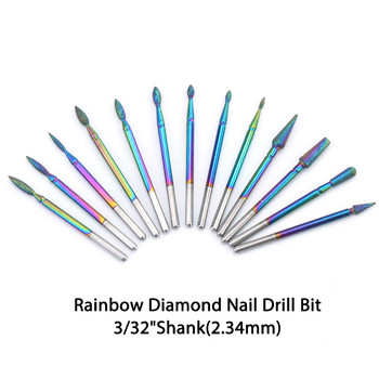 10 бр. Rainbow Diamond Burr Фреза за нокти Комплект свредла Покритие Карбидно почистване на кутикула за електрически маникюр Педикюр