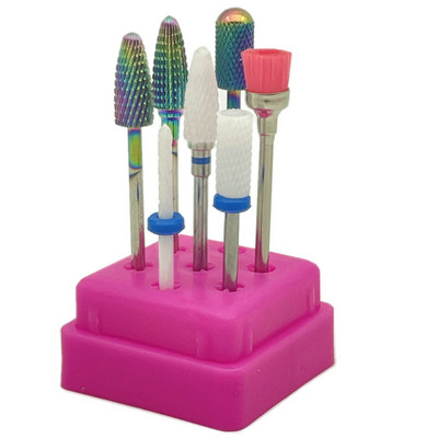 7 DB Rainbow Tungsten Carbide körömfúró manikűr színes kerámia fúrószárak Tartozékok Maró Beauty Nail Art eszközök