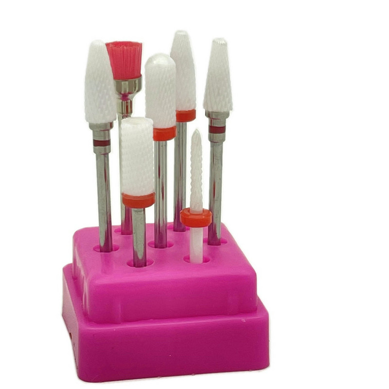 7 vnt Frezavimo pjaustytuvai manikiūrui rinkinys Keraminiai nagų grąžtai elektriniam gręžtuvui Manikiūro mašina pedikiūrui Kukurūzai Korundas