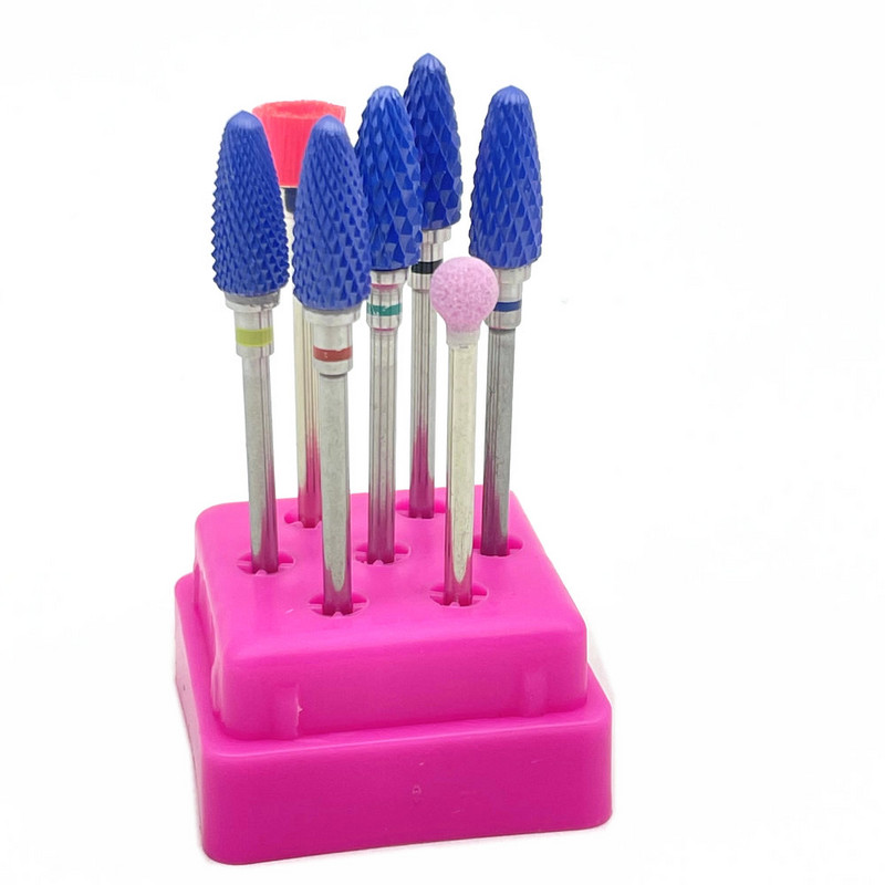 7 vnt Frezavimo pjaustytuvai manikiūrui rinkinys Keraminiai nagų grąžtai elektriniam gręžtuvui Manikiūro mašina pedikiūrui Kukurūzai Korundas