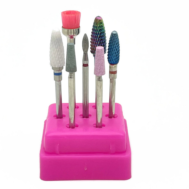 7 vnt Frezavimo pjaustytuvai manikiūrui rinkinys Keraminiai nagų grąžtai elektriniam gręžtuvui Manikiūro mašina pedikiūrui Kukurūzai Korundas