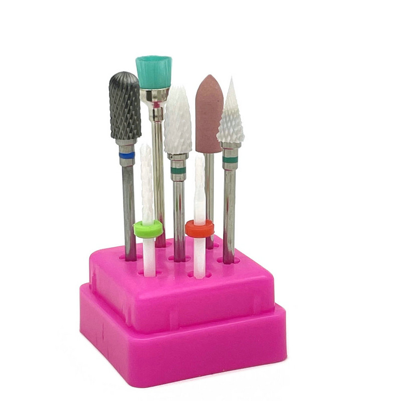 7 vnt Frezavimo pjaustytuvai manikiūrui rinkinys Keraminiai nagų grąžtai elektriniam gręžtuvui Manikiūro mašina pedikiūrui Kukurūzai Korundas