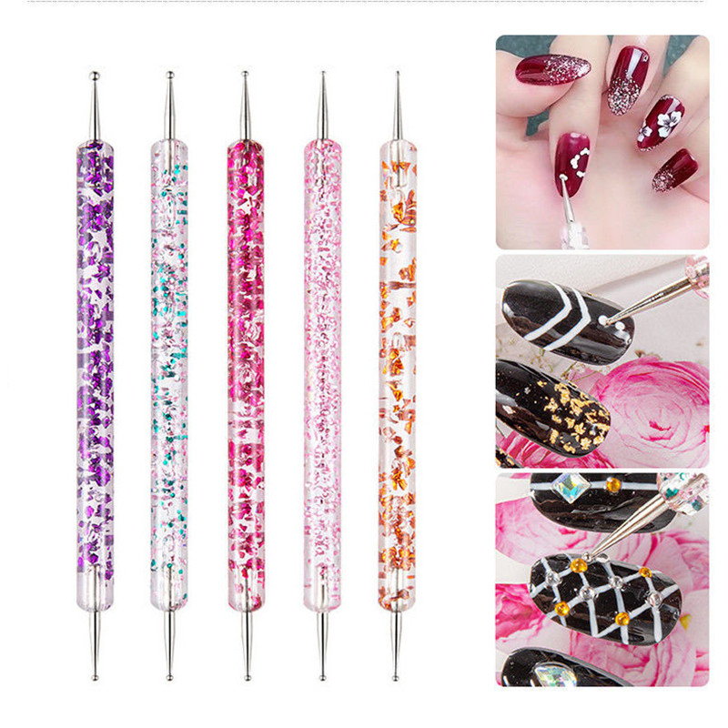 5 kom./komplet Nail Art Dotting Pen Crystal Beads Drška Dual-ended Crtanje Slikanje Rhinestones Alati za Manikuru