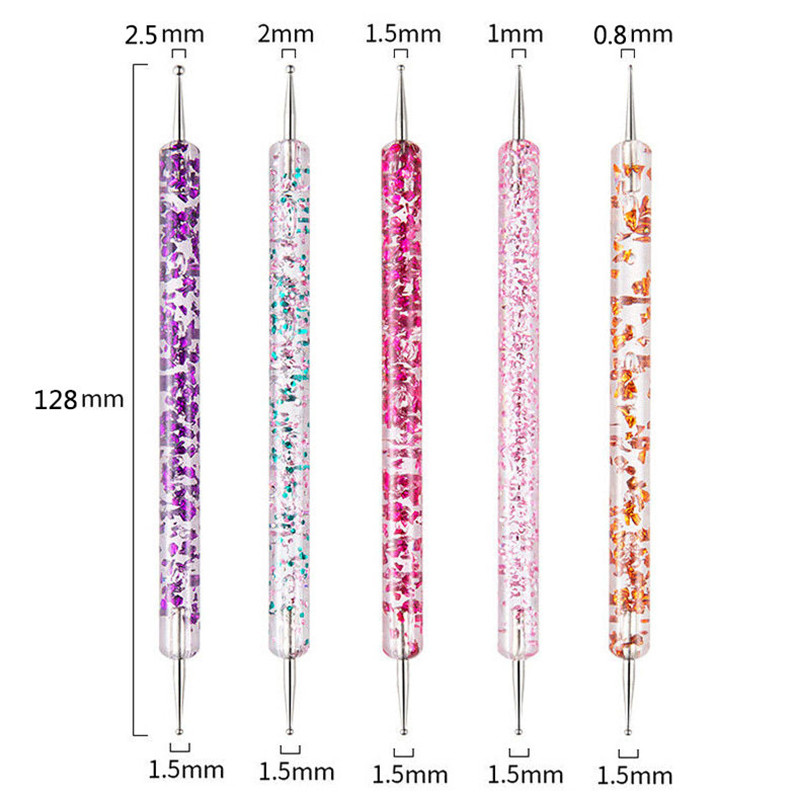 5 kom./komplet Nail Art Dotting Pen Crystal Beads Drška Dual-ended Crtanje Slikanje Rhinestones Alati za Manikuru