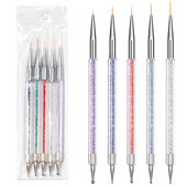 5gab/komplekts Dual End Nail Art Dotting Pen Akrila Zīmēšanas Laineris Ziedu Ota Rhinestone Crystal UV Gel krāsošana Manikīra rīki GJ84