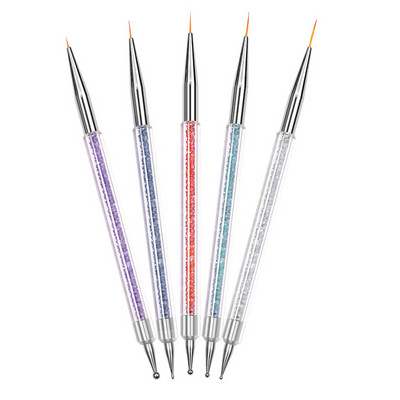 5gab/komplekts Dual End Nail Art Dotting Pen Akrila Zīmēšanas Laineris Ziedu Ota Rhinestone Crystal UV Gel krāsošana Manikīra rīki GJ84