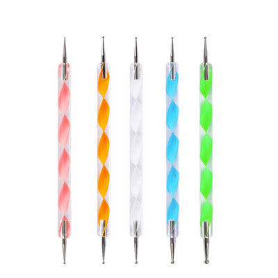5gab/komplekts Dual End Nail Art Dotting Pen Akrila Zīmēšanas Laineris Ziedu Ota Rhinestone Crystal UV Gel krāsošana Manikīra rīki GJ84
