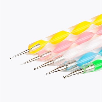 5 τμχ Στυλό με κουκκίδες διπλής κεφαλής Nail Art Drill Nail Point Nail Tools Dot Screw Rod Painting Pens Point Drill Pen