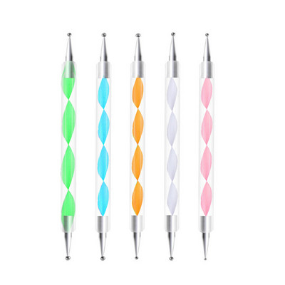 5 τμχ Στυλό με κουκκίδες διπλής κεφαλής Nail Art Drill Nail Point Nail Tools Dot Screw Rod Painting Pens Point Drill Pen