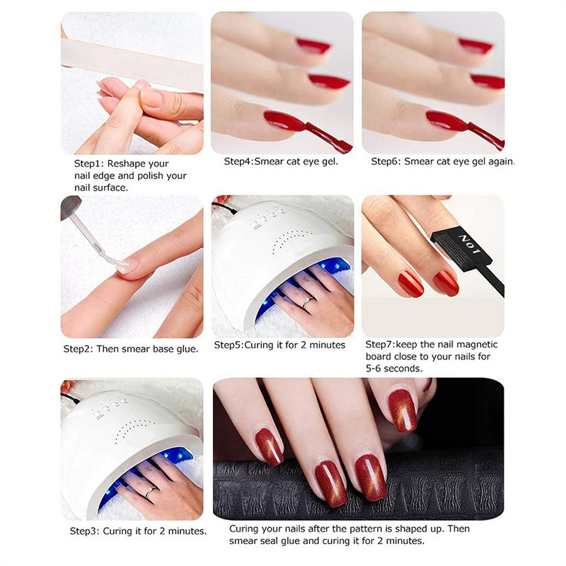 9/12PCS Magnet Nail Art Polish Set alata, Cat Eye Gel Polish 3d Gel nokti Cat Eye plastični alat-prikladan za DIY 3d Magnetic Salon