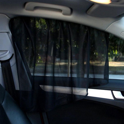 2Pcs Car Interior Side Car Window Sunshade Curtain Universal Mesh Cloth UV Protection With Suction Cups Breathable 50*75cm