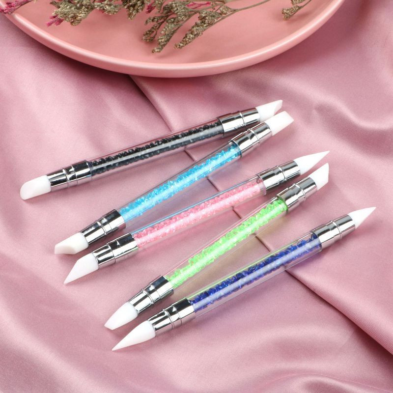 Kétvégű Nail Art szilikon szobor toll 3D faragás barkácsolás csillámpor manikűr festés pontozó ecset körömcsúcs eszköz