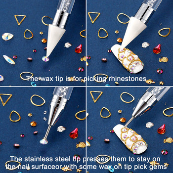 1PC Двойни глави Акрилна метална точкова восъчна писалка Стрази Избор на скъпоценни камъни Кристална бране Nail Art Studs Dotter DIY Point Drill Tools