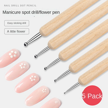 5 τμχ Επαγγελματικά 2 τρόπους Nail Art Dotting Pen Ξύλο Steel DIY Dotting Pens Rhinestones Gem Picker Εργαλεία μανικιούρ