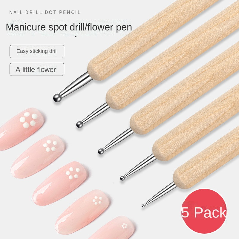 5pc profesionalna dvosmjerna olovka za crtanje noktiju Drveni čelik DIY olovke za šaranje sa kamenčićima Alati za manikuru Birač dragulja