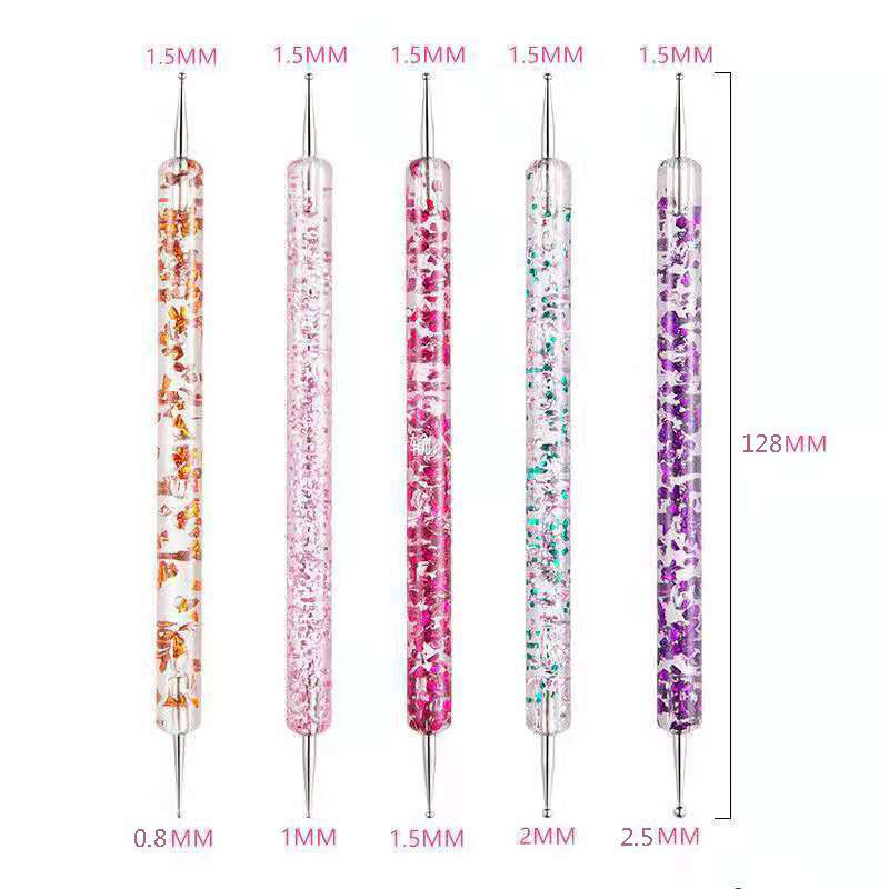 5PC/Pakiranje Dijamantna akrilna olovka s dvostranom šiljkom Pointer olovka Nail Art Rhinestone Take Crayon Crystal Handle Alat