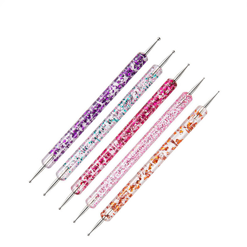 5PC/Pakiranje Dijamantna akrilna olovka s dvostranom šiljkom Pointer olovka Nail Art Rhinestone Take Crayon Crystal Handle Alat