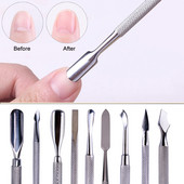 1 gab. Divu galu kutikulas Nails Pusher Dead Skin Remover Pedikīrs Nerūsējošā tērauda kopšanas nagu instruments Manikīra piederumi NL1-9