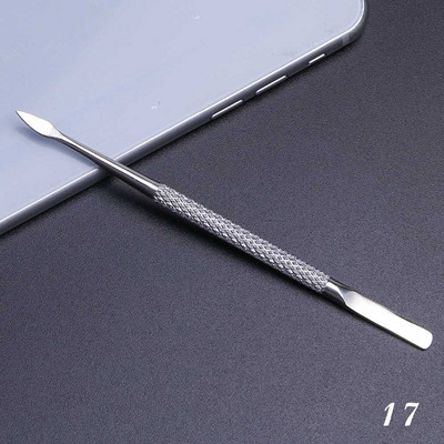 1 gab. Divu galu kutikulas Nails Pusher Dead Skin Remover Pedikīrs Nerūsējošā tērauda kopšanas nagu instruments Manikīra piederumi NL1-9