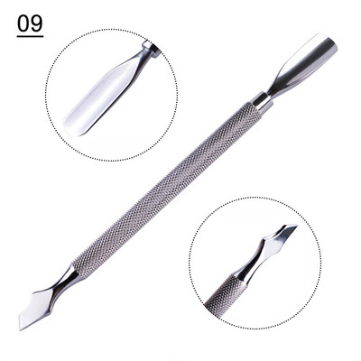 1 gab. Divu galu kutikulas Nails Pusher Dead Skin Remover Pedikīrs Nerūsējošā tērauda kopšanas nagu instruments Manikīra piederumi NL1-9