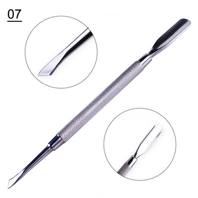 1 gab. Divu galu kutikulas Nails Pusher Dead Skin Remover Pedikīrs Nerūsējošā tērauda kopšanas nagu instruments Manikīra piederumi NL1-9
