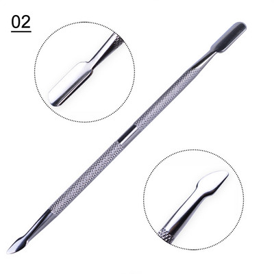 1 gab. Divu galu kutikulas Nails Pusher Dead Skin Remover Pedikīrs Nerūsējošā tērauda kopšanas nagu instruments Manikīra piederumi NL1-9