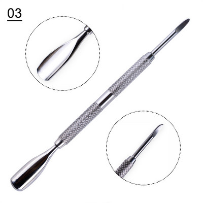 1 gab. Divu galu kutikulas Nails Pusher Dead Skin Remover Pedikīrs Nerūsējošā tērauda kopšanas nagu instruments Manikīra piederumi NL1-9