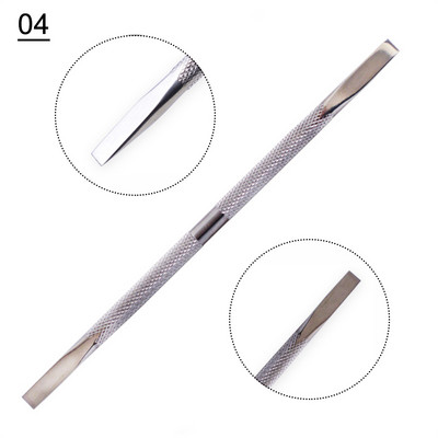 1 gab. Divu galu kutikulas Nails Pusher Dead Skin Remover Pedikīrs Nerūsējošā tērauda kopšanas nagu instruments Manikīra piederumi NL1-9