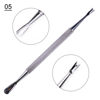 1 gab. Divu galu kutikulas Nails Pusher Dead Skin Remover Pedikīrs Nerūsējošā tērauda kopšanas nagu instruments Manikīra piederumi NL1-9
