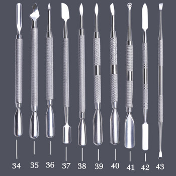 10 типа Двустранни инструменти за ноктопластика от неръждаема стомана Маникюр Резачка за кожички Грижа за ноктите Грижа за педикюр Инструмент за подстригване на мъртва кожа LY34-43