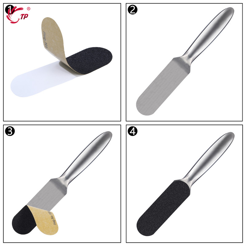 Pedikiūro Rasp File Callus Remover Pėdų dildės Pedikiūro pagalvėlės Nerūdijančio plieno rankenos duslintuvas pėdų priežiūros priemonėms Keičiamas švitrinis popierius
