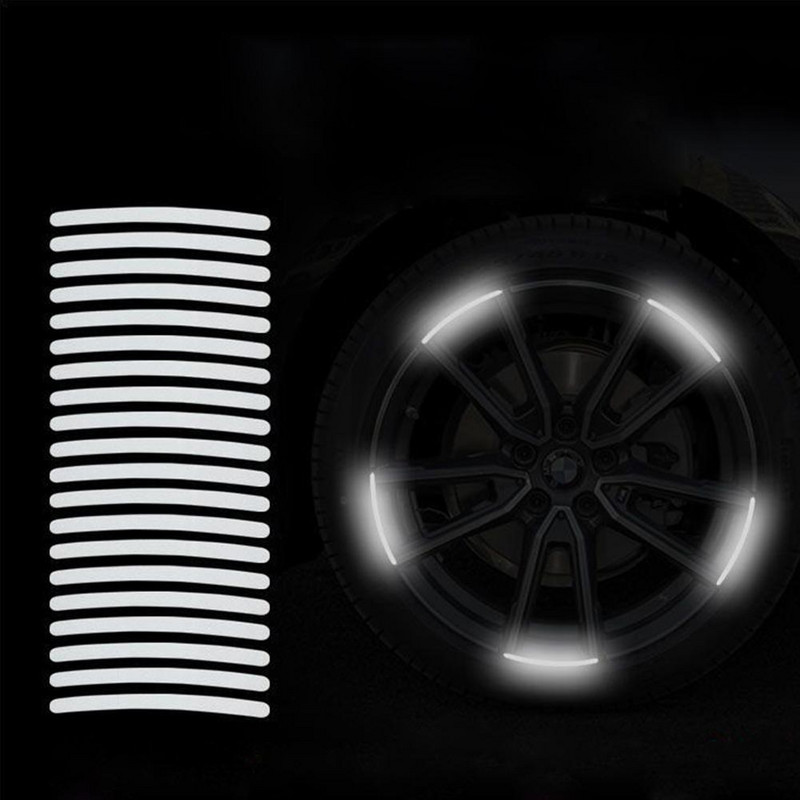 20X automobilio padangos ratlankio lipdukas automatiškai atspindintis lipdukas su šviečiančia juostele, rato stebulės išorės apdaila, skirta transporto priemonės motociklo dviračiui