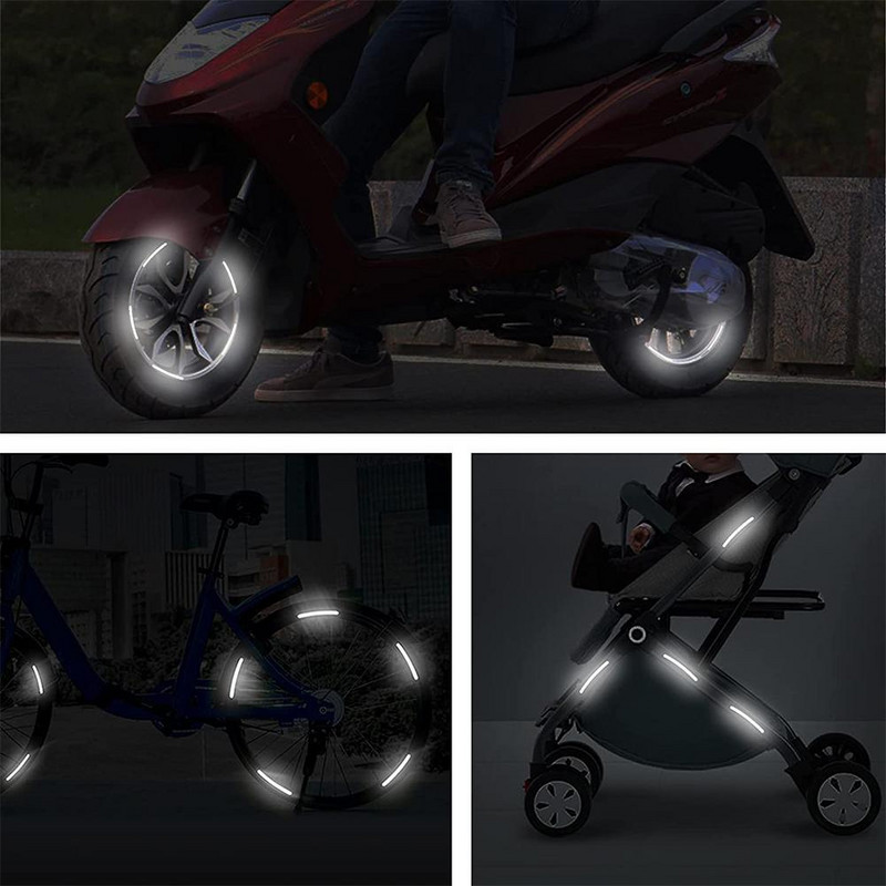 20X automobilio padangos ratlankio lipdukas automatiškai atspindintis lipdukas su šviečiančia juostele, rato stebulės išorės apdaila, skirta transporto priemonės motociklo dviračiui