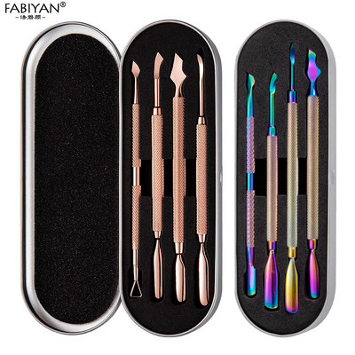 Ανοξείδωτο ατσάλι Nail Art Cuticle Pusher Tool Dead Skin Remover UV Gel Polish Pedicure Cleaning Care Σετ μανικιούρ διπλής όψης